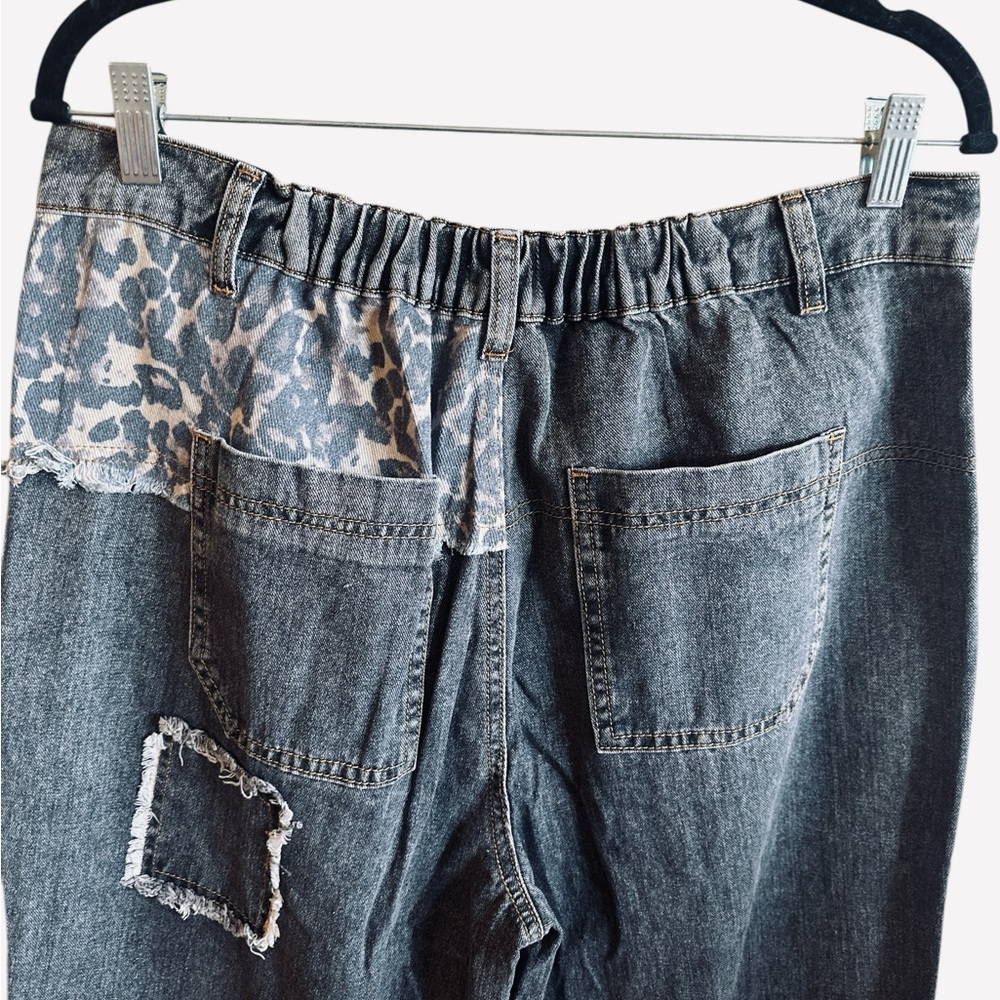 POL Studded Patch Jeans Size Large Charcoal Gray High Rise Button Fly Wide Leg - Picture 8 of 15